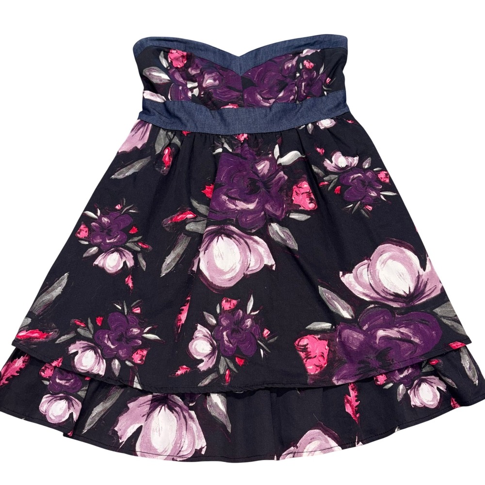 Floral Strapless Sweetheart Mini Dress Y2K Women Medium Purple Charlotte Russe